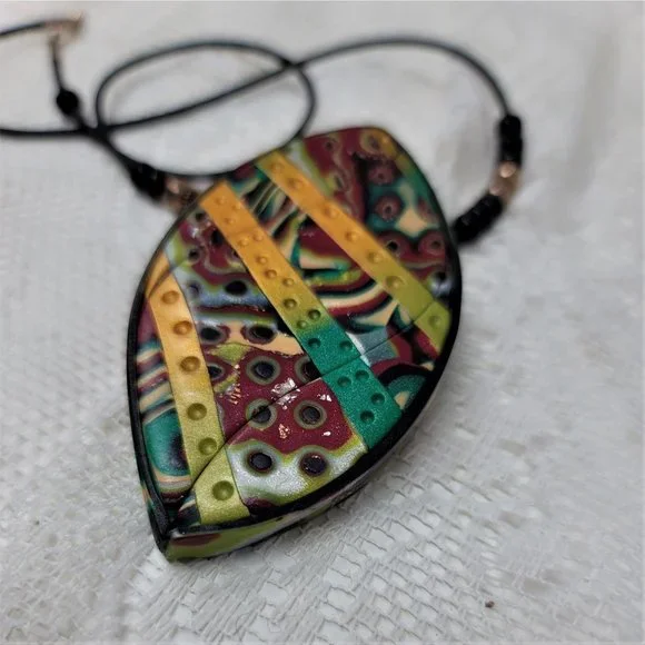 Modern Clay Colorful Necklace w/ Black Cord - Picture 2 of 9